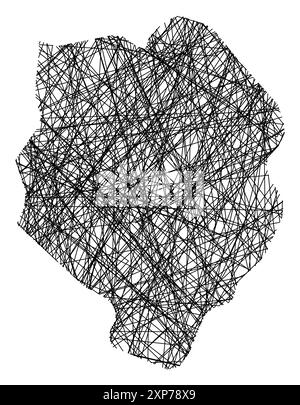 Symbole carte de la province de Biella (Italie) montrant l'état avec des lignes noires, croisées comme des bâtons de Mikado ou une toile d'araignée Illustration de Vecteur