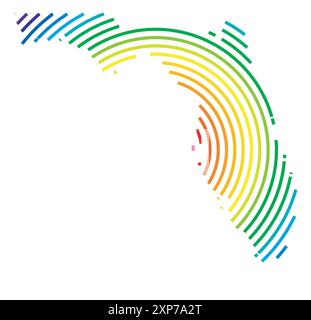 Symbole carte de l'État de Floride (États-Unis d'Amérique). Carte abstraite montrant l'état avec des cercles concentriques dans des couleurs arc-en-ciel comme un tir t Illustration de Vecteur