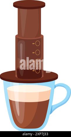 Icône de dessin animé de cafetière Aeropress. Boisson de café isolé sur fond blanc Illustration de Vecteur