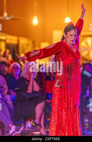 Santa Barbara, États-Unis. 03 août 2024. La danseuse de flamenco Lakshmi Basile et Tablao Flamenco célèbrent le 100e anniversaire des Old Spanish Days avec une performance à Legacy Art à Santa Barbara, CA, le 3 août 2024. (Photo de Rod Rolle/Sipa USA) crédit : Sipa USA/Alamy Live News Banque D'Images