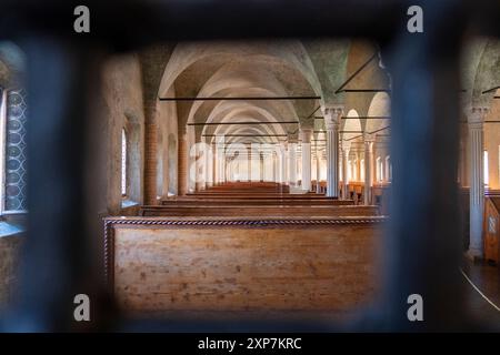 Viiew extérieure de la Sala del Nuti of Malatestiana Library, Malatestiana Library, Cesena, Emilia Romagna, Italy, Europe. Banque D'Images