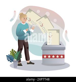 Femme met son vote dans les urnes Illustration de Vecteur