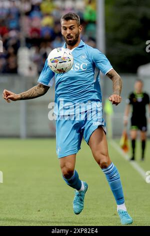 Castel Di Sangro, Italie. 03 août 2024. Leonardo Spianazzola de Napoli lors du match amical Napoli et Girona au stade Teofilo Patini de Castel Di Sangro, Italie centrale et méridionale - dimanche 3 août 2024. Sport - Soccer . (Photo de Alessandro Garofalo/LaPresse) crédit : LaPresse/Alamy Live News Banque D'Images