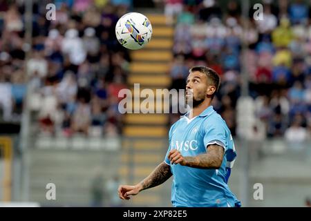 Castel Di Sangro, Italie. 03 août 2024. Leonardo Spianazzola de Napoli lors du match amical Napoli et Girona au stade Teofilo Patini de Castel Di Sangro, Italie centrale et méridionale - dimanche 3 août 2024. Sport - Soccer . (Photo de Alessandro Garofalo/LaPresse) crédit : LaPresse/Alamy Live News Banque D'Images