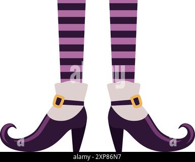 Jambes d'elfe dans des chaussures de femme fantaisie et des chaussettes de dessin animé isolées sur fond blanc Illustration de Vecteur