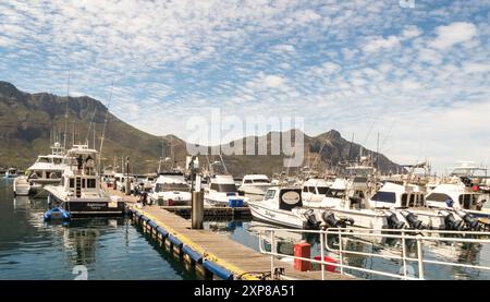 Bateaux commerciaux et privés, lanceurs à moteur, bateaux de plaisance amarrés dans une marina, port de Hout Bay, Western Cape, Afrique du Sud Banque D'Images