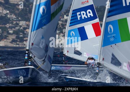 Marseille, France. 04 août 2024. Sylvain Rostaing/le Pictorium - voile - ILCA et cerf-volant - Paris 2024 - 04/08/2024 - France/Provence-Alpes-Côte d'Azur/Marseille - voile à Marseille pour les Jeux Olympiques de Paris 2024, dimanche 4 août avec ILCA et cerf-volant. Voici le French Louise Cervera Credit : LE PICTORIUM/Alamy Live News Banque D'Images