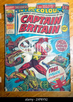 « Captain Britain » Marvel 1970s couverture de bande dessinée Royaume-Uni 1976 Banque D'Images