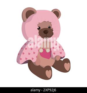 Mignon ours en peluche portant une cape rose Illustration de Vecteur
