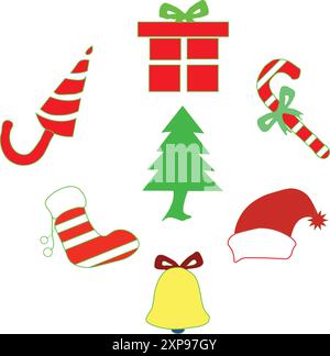 Ajoutez une joie festive avec nos éléments de Noël. Choisissez parmi une variété d'icônes, d'illustrations et de décorations pour apporter l'esprit des fêtes à votre desi Illustration de Vecteur