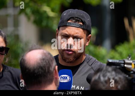 Latrobe, Pennsylvanie, États-Unis. 3 août 2024. 3 août 2024 : Alex Highsmith #56 lors du Pittsburgh Steelers Training Camp à Latrobe PA au Vincent College. Brook Ward/AMG (crédit image : © AMG/AMG via ZUMA Press Wire) USAGE ÉDITORIAL SEULEMENT! Non destiné à UN USAGE commercial ! Banque D'Images