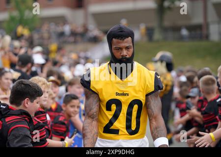 Latrobe, Pennsylvanie, États-Unis. 3 août 2024. 3 août 2024 : Cameron Sutton #20 lors du Pittsburgh Steelers Training Camp à Latrobe PA au Vincent College. Brook Ward/AMG (crédit image : © AMG/AMG via ZUMA Press Wire) USAGE ÉDITORIAL SEULEMENT! Non destiné à UN USAGE commercial ! Banque D'Images