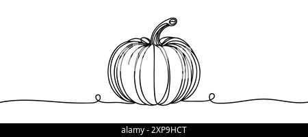 Dessin continu d'une ligne de citrouille. Citrouilles de ferme automne ou concept d'Halloween. Illustration de Vecteur