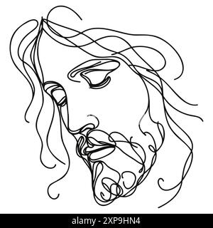 Dessin continu d'une ligne du visage de Jésus. Illustration de Vecteur