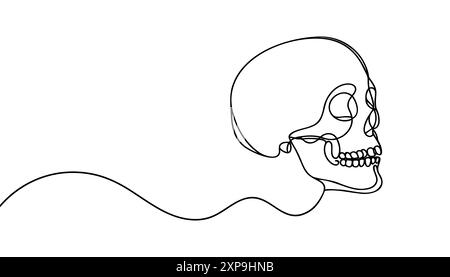 Scull humain. Une ligne continue crâne d'Halloween isolé sur fond blanc. Illustration vectorielle de contour de dessin au trait Illustration de Vecteur