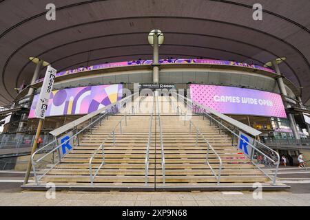 Saint Denis, France - 3 août 2024 - escalier du stade de France pendant les Jeux Olympiques d'été de Paris 2024 Banque D'Images