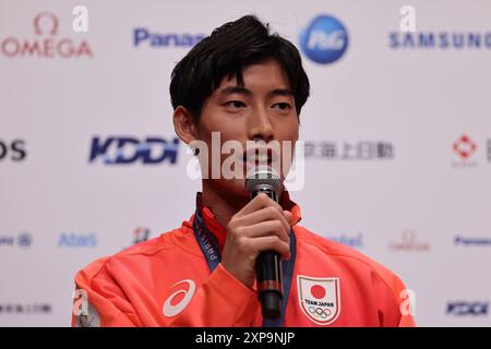 Paris, France. 3 août 2024. Akira Komata (JPN) Escrime : médaillée d'argent assister à une conférence de presse lors des Jeux Olympiques de Paris 2024 à Paris, France . Crédit : AFLO SPORT/Alamy Live News Banque D'Images