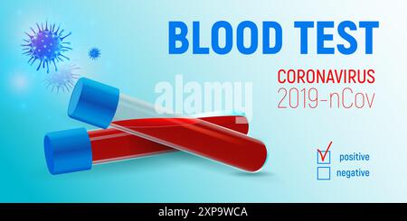Le résultat du test sanguin est positif. Graphiques vectoriels Coronavirus 2019-nCoV. Épidémie de grippe asiatique et pandémie de grippe à coronavirus. Illustration de Vecteur