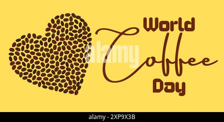 Événement de la Journée mondiale du café, aimer avec la forme de coeur des haricots de café, Symbol Journée internationale du café, approprié pour les logos, affiches, cartes de voeux, Illustration de Vecteur