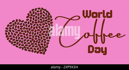 Événement de la Journée mondiale du café, aimer avec la forme de coeur des haricots de café, Symbol Journée internationale du café, approprié pour les logos, affiches, cartes de voeux, Illustration de Vecteur