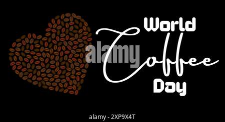Événement de la Journée mondiale du café, aimer avec la forme de coeur des haricots de café, Symbol Journée internationale du café, approprié pour les logos, affiches, cartes de voeux, Illustration de Vecteur