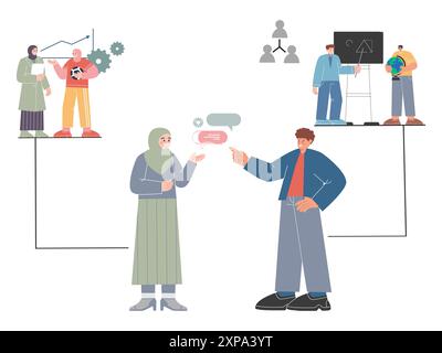 Partenaire d'affaires ami homme femme débat conversation avec la communication de vêtements décontractés dans l'organisation trouver une solution Illustration de Vecteur