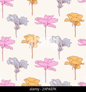 Fleurs tropicales dessinées à la main motif sans couture imprimé Illustration de Vecteur