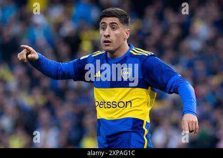 Buenos Aires, Argentine. 04 août 2024. Miguel Merentiel fait des gestes lors d’un match de Liga Profesional 2024 entre Boca Juniors et Barracas Central à l’Estadio Alberto J. Armando. Score final : Boca Juniors 1 - 1 Barracas Central. (Photo de Manuel Cortina/SOPA images/SIPA USA) crédit : SIPA USA/Alamy Live News Banque D'Images