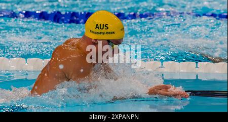 Paris, Ile de France, France. 30 juillet 2024. L'australien Zac Stubblety-Cook (AUS), nage dans le 200 m brasse masculin à l'arène la Défense de Paris lors des Jeux olympiques d'été de 2024 à Paris, France. (Crédit image : © Walter Arce/ZUMA Press Wire) USAGE ÉDITORIAL SEULEMENT! Non destiné à UN USAGE commercial ! Banque D'Images