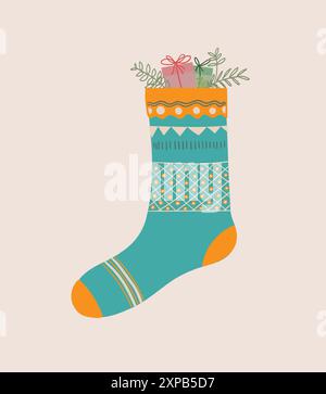 noël de chaussettes avec cadeau. Banque D'Images