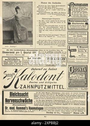 Danseuse, danse, interprète, showgirl, page de vieilles annonces de journaux allemands, années 1890, 19ème siècle, Jugend Banque D'Images