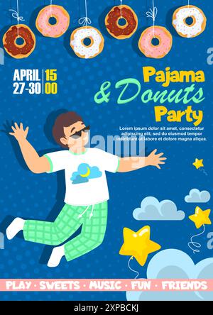 Pyjama et beignets partie pour modèle de conception d'affiche pour enfants Illustration de Vecteur