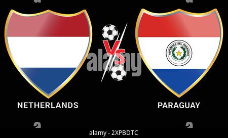 Pays-Bas vs Paraguay match de football avec fond noir et versus drapeaux Illustration de Vecteur