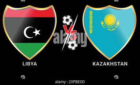 Libye vs Khazakhstan match de football avec fond noir et drapeaux versus Illustration de Vecteur