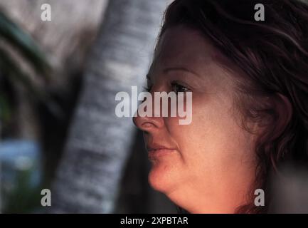 Une face de profil lorsque le soleil se couche. Banque D'Images