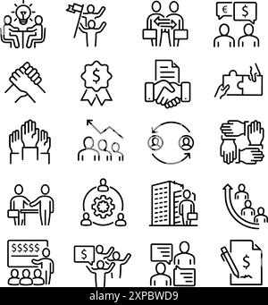 Jeu d'icônes de traits fins minimaux pour la chasse de tête et le recrutement. Inclus les icônes de ligne comme recrutement, objectifs de carrière. Illustration de Vecteur