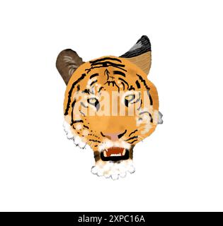 Illustration d'une tête de tigre traquant une proie avec la bouche ouverte comme si elle avait faim. Illustration de Vecteur