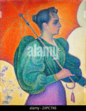 Femme au Parasol - Paul Signac Portrait de sa femme, Berthe, peint à Saint-Tropez par Paul Signac, 1893, femme à l'ombrelle, huile sur toile Banque D'Images