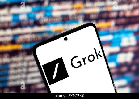Paraguay. 05 août 2024. Dans cette illustration photo, le logo Grok est affiché sur l'écran d'un smartphone. (Photo de Jaque Silva/SOPA images/SIPA USA) *** strictement à des fins éditoriales *** crédit : SIPA USA/Alamy Live News Banque D'Images