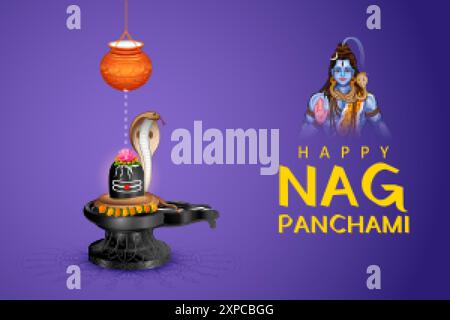 Nag Snake avec Shiv Linga pour la fête traditionnelle indienne hindoue Illustration de Vecteur