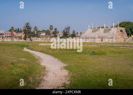 Le sentier et l'hippodrome se trouvent à Tyr hippodrome, un ancien site archéologique de l'UNESCO de l'époque romaine, à Sour, Liban. Banque D'Images