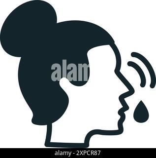 Icône vectorielle minimaliste représentant une femme toussant et propageant des germes Illustration de Vecteur