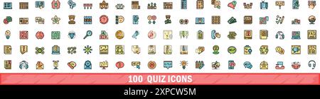 jeu d'icônes de quiz 100. Ensemble de ligne de couleur d'icônes vectorielles de quiz couleur de ligne mince plat sur blanc Illustration de Vecteur