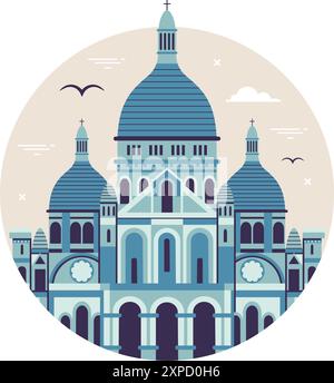 Paris Landmark Sacré coeur cercle icône dans plat Illustration de Vecteur