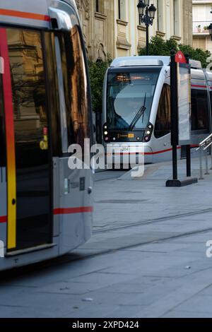 Séville, Espagne. 7 février 2024 - tramways électriques modernes à Séville, Espagne Banque D'Images