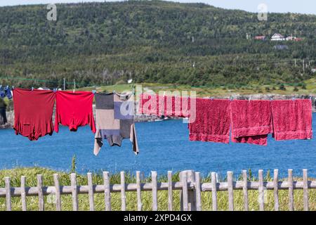 Vêtements sur une ligne de vêtements, Mayberly, Terre-Neuve, Canada Banque D'Images