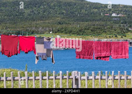 Vêtements sur une ligne de vêtements, Mayberly, Terre-Neuve, Canada Banque D'Images