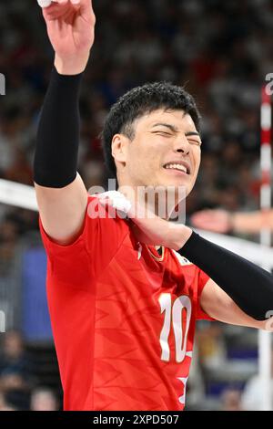 10 TAKAHASHI Kentaro (JPN), Italie (ITA) vs Japon (JPN), quarts de finale de volleyball masculin à Paris South Arena 1, lors des Jeux Olympiques de Paris 2024, 05 août 2024, Paris, France. Crédit : Enrico Calderoni/AFLO SPORT/Alamy Live News Banque D'Images