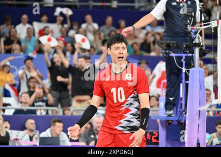 10 TAKAHASHI Kentaro (JPN), Italie (ITA) vs Japon (JPN), quarts de finale de volleyball masculin à Paris South Arena 1, lors des Jeux Olympiques de Paris 2024, 05 août 2024, Paris, France. Crédit : Enrico Calderoni/AFLO SPORT/Alamy Live News Banque D'Images