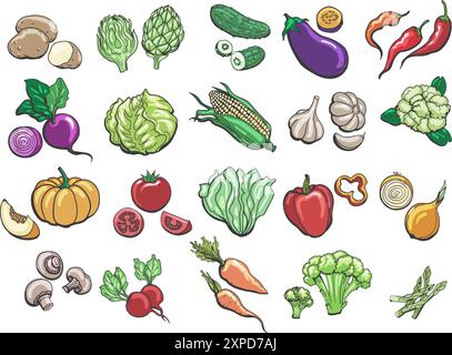 Ensemble de légumes de dessin animé Illustration de Vecteur